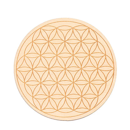 Chakra Flower of Life Natural Wood Coasters For Crystal Set