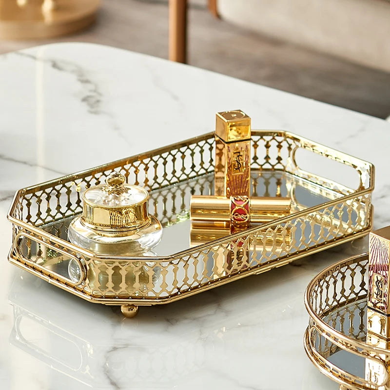 Elegant Mirror and Metalic Decor Tray