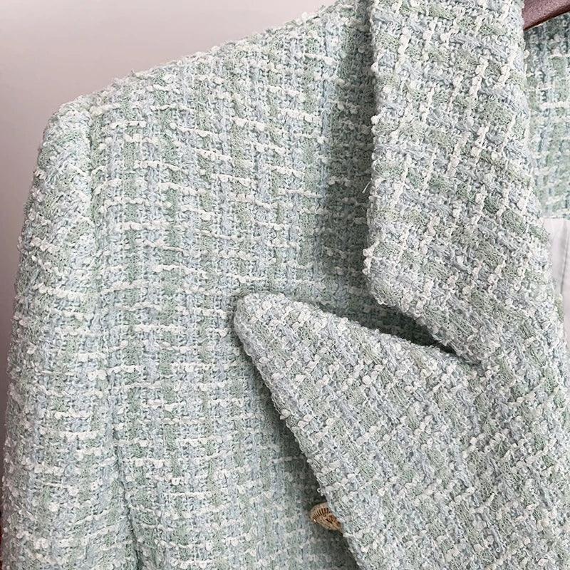 Lux Designer Tweed Blazer In Mint Green LUXLIFE BRANDS