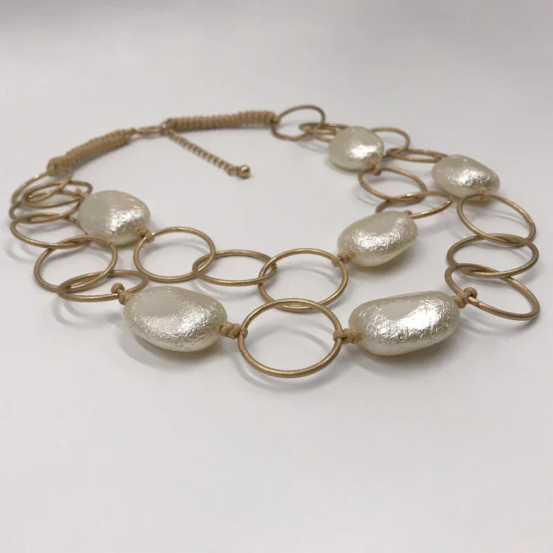 Suekees Boho Fashion Jewelry Gothic Collar Necklace Wax Cord Metal Link Pearl Beads Earthy Collares Necklace Women Accessories