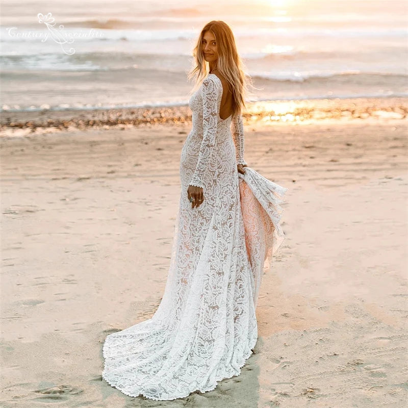 Beach Lace Boho Wedding Dress