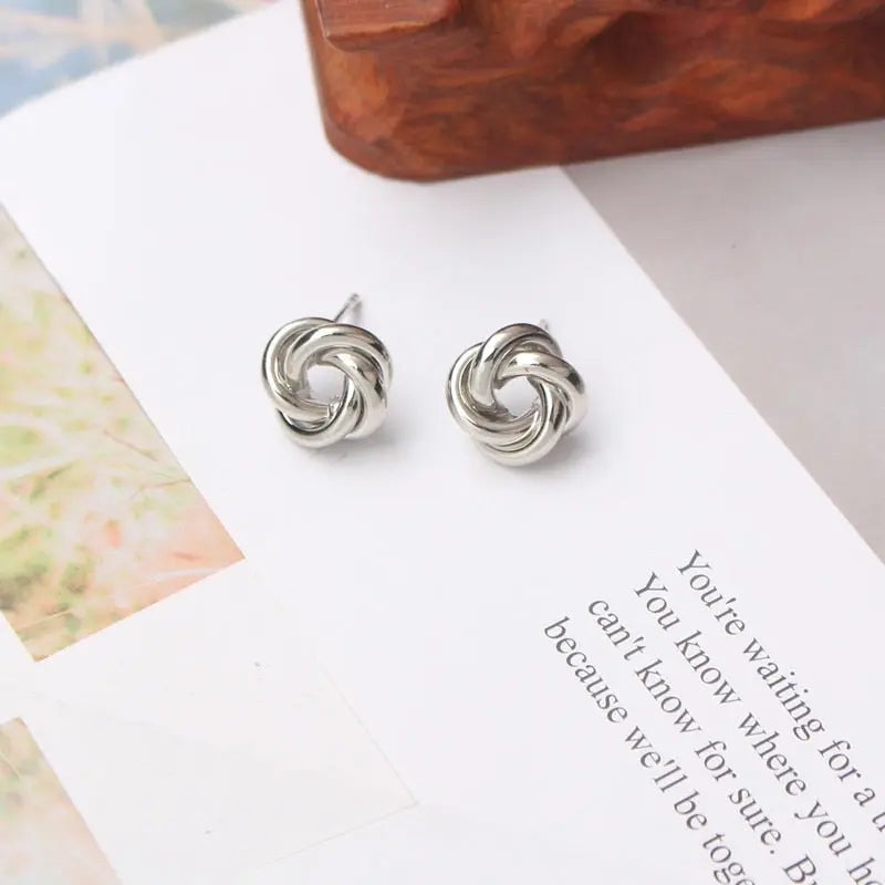 Tiny Metal Stud Earrings for Women Gold Color Twist Round Earrings Small Unusual Earrings boucles d'oreilles Fashion Jewelry