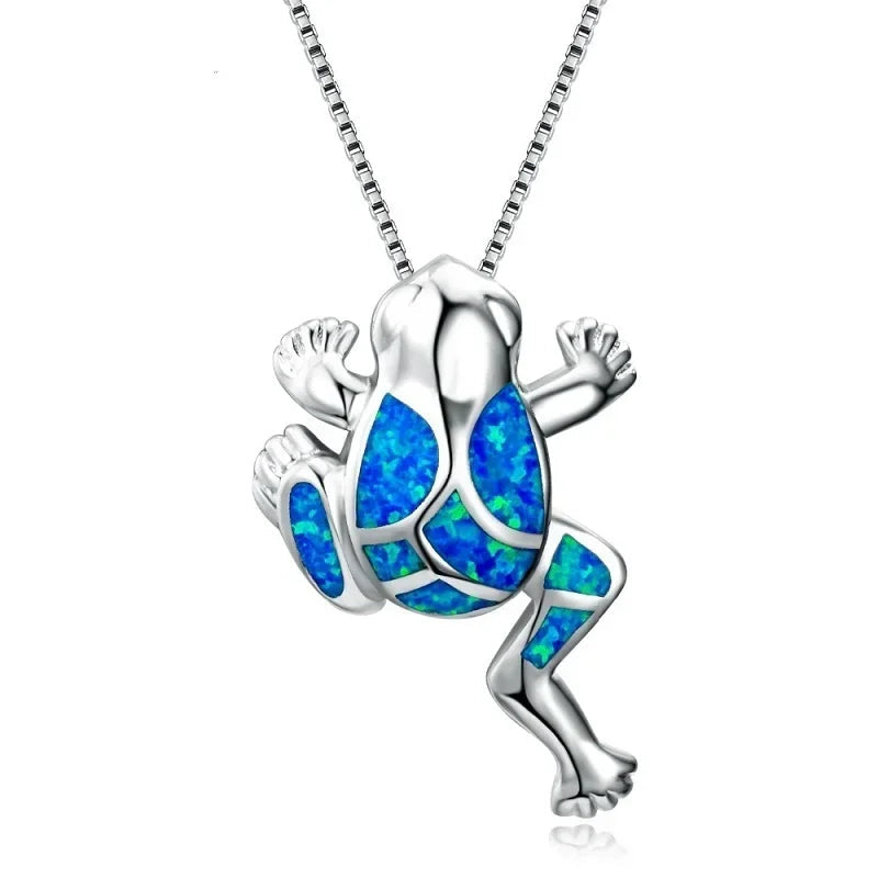 Boho Fashion Sea Animal Dolphin Pendant Necklace for Women Girl Inlay Imitation Blue Opal Necklace Wedding Party Jewelry Luxlife Brands