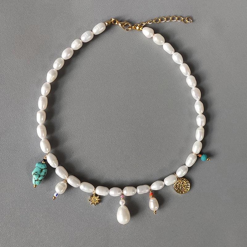 Boho Fashion Gold-Color Shell Necklace Natural Pearl Handmade Beautiful Necklace Women Baroque Jewelry Charm Statement Best Gift