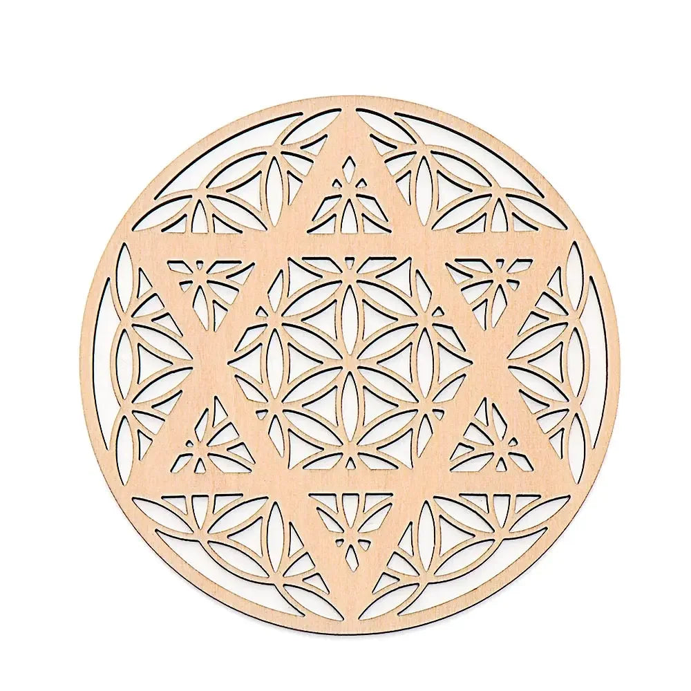 Chakra Flower of Life Natural Wood Coasters For Crystal Set Luxlife Brands