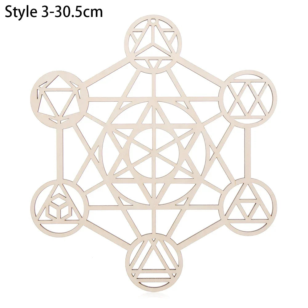 Chakra Flower of Life Natural Wood Coasters For Crystal Set
