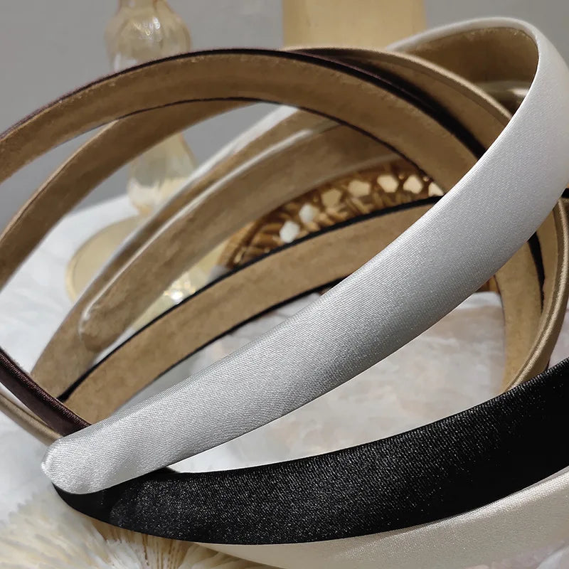 New Hair Band Fashion Retro Wide Headband Simple Headwear Bezel Hair Accessories For Woman Satin Hair Hoop Solid Color Hairbands LUXLIFE BRANDS