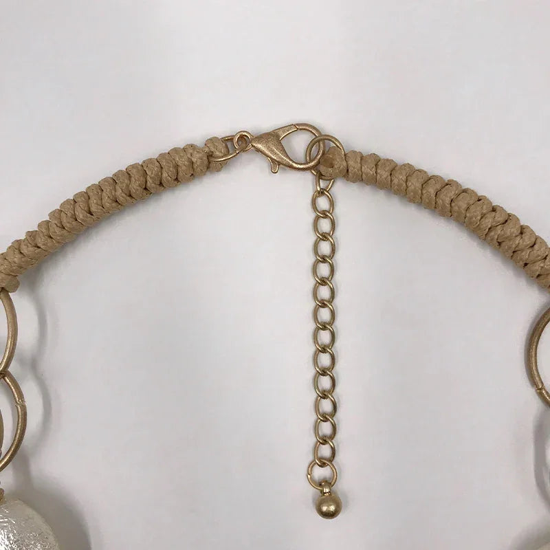 Suekees Boho Fashion Jewelry Gothic Collar Necklace Wax Cord Metal Link Pearl Beads Earthy Collares Necklace Women Accessories