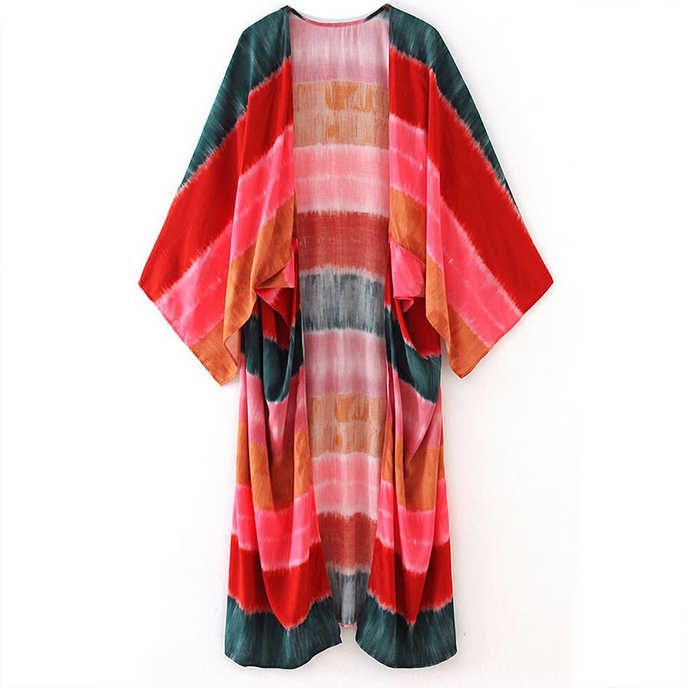 TEELYNN Tie-dye print cardigan cover ups women robe vintage Rayon Cotton beach wear boho cover up summer blouse kimono Bohemia