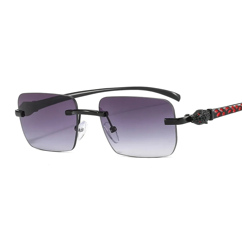 Vintage Fashion Rimless Small Square Sunglasses Women Men Luxury Brand Designer Travel Driving Metal Leopard Head Sun Glasses Luxlife Brands