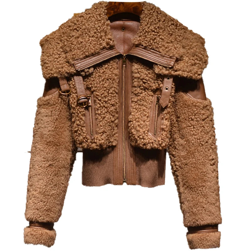 Lautaro Winter Warm Thick Patchwork Faux Fur Coat Women Long Sleeve zipper Turndown Collar Stylish Fluffy Jacket Fashion 2021 LUXLIFE BRANDS