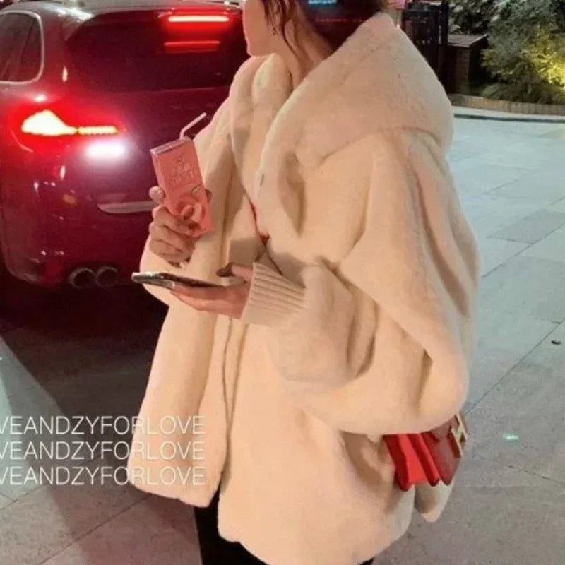 Women Korean Large Sizes Winter Casual Faux Rabbit Fur Coats Luxury Hooded Loose Thicken Warm Short Outerwear Female LUXLIFE BRANDS