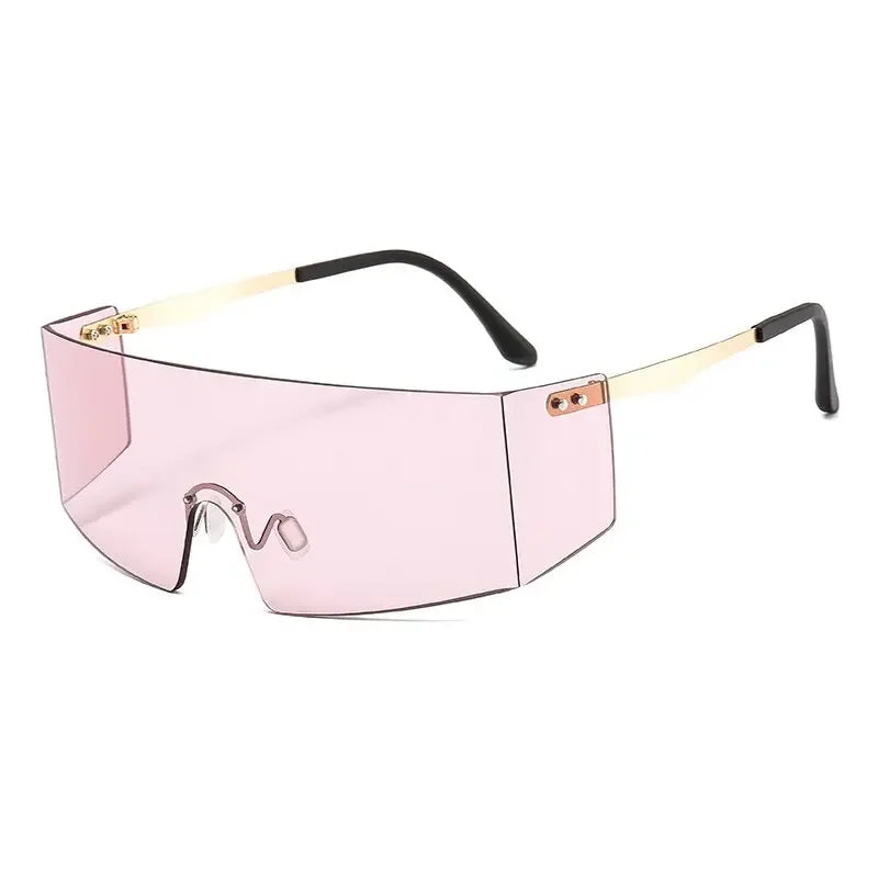OEC CPO Fashion Rimless Sunglasses Women Men Big Flat Top Glasses Oversized Sunglasses Female Mirror Goggle UV400 O596