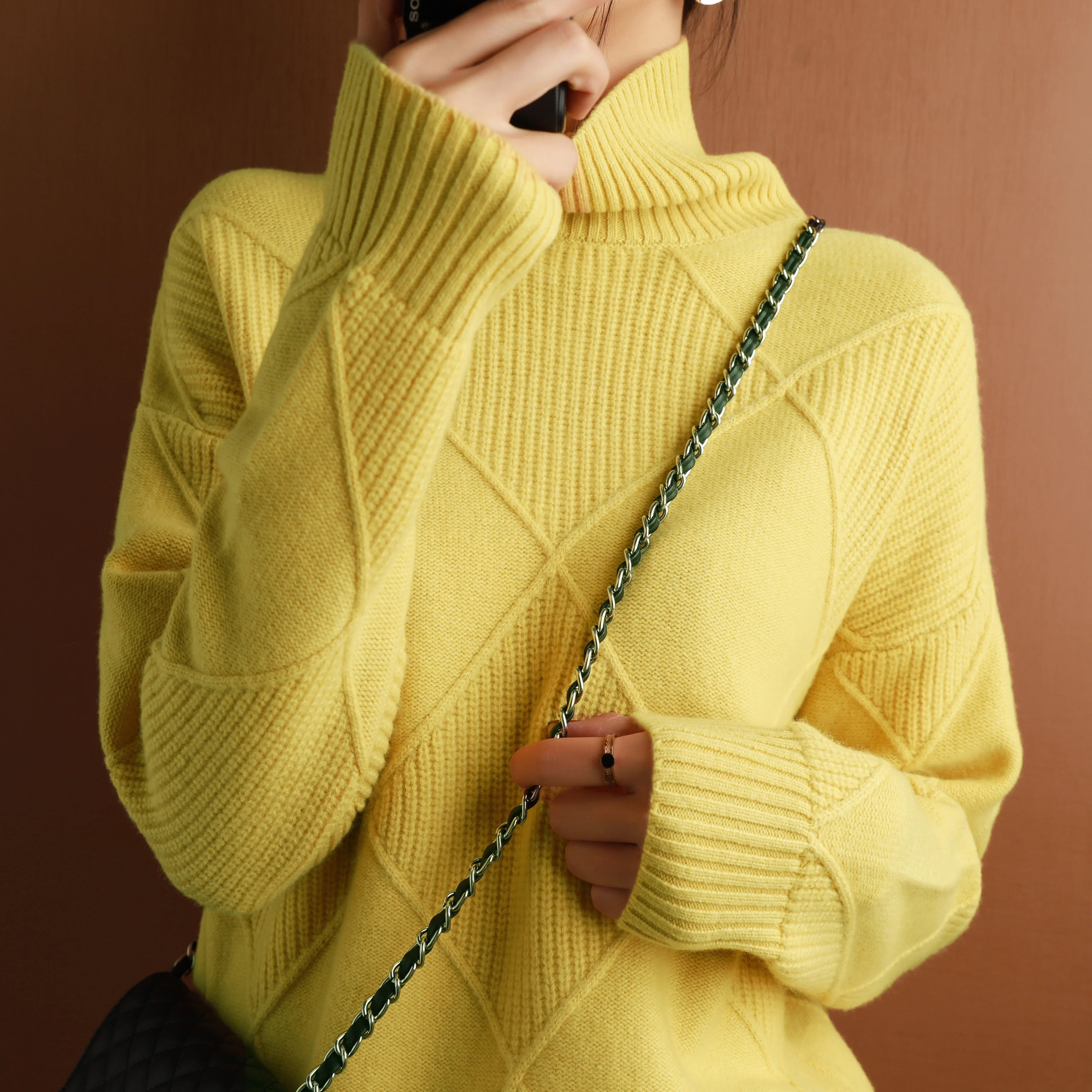Cashmere sweater women turtleneck sweater pure color knitted turtleneck pullover 100% pure wool loose large size sweater women LUXLIFE BRANDS
