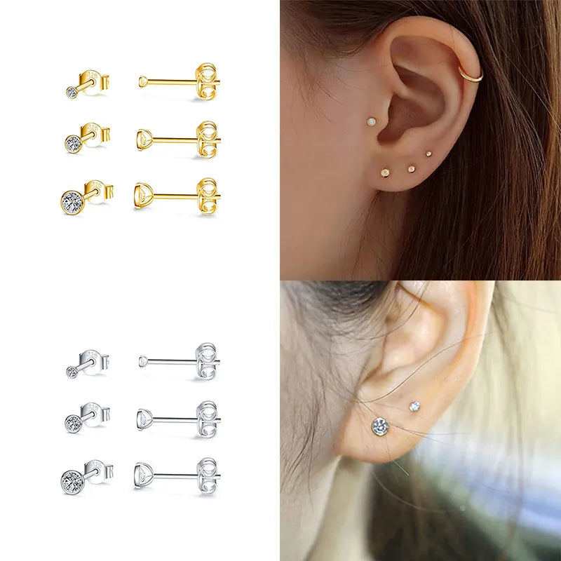 Aide 925 Sterling Silver Star Diamond Stud Earrings For Women Mini Cubic Zirconia Jeweled Geometric Ear Stud Set Jewelry Gift