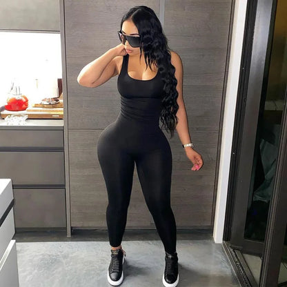 2022 Women Hollow Out Backless One Piece Jumpsuit Summer Spring Sexy Sleeveless Solid Sports Playsuit Slim Bodycon Romper Female