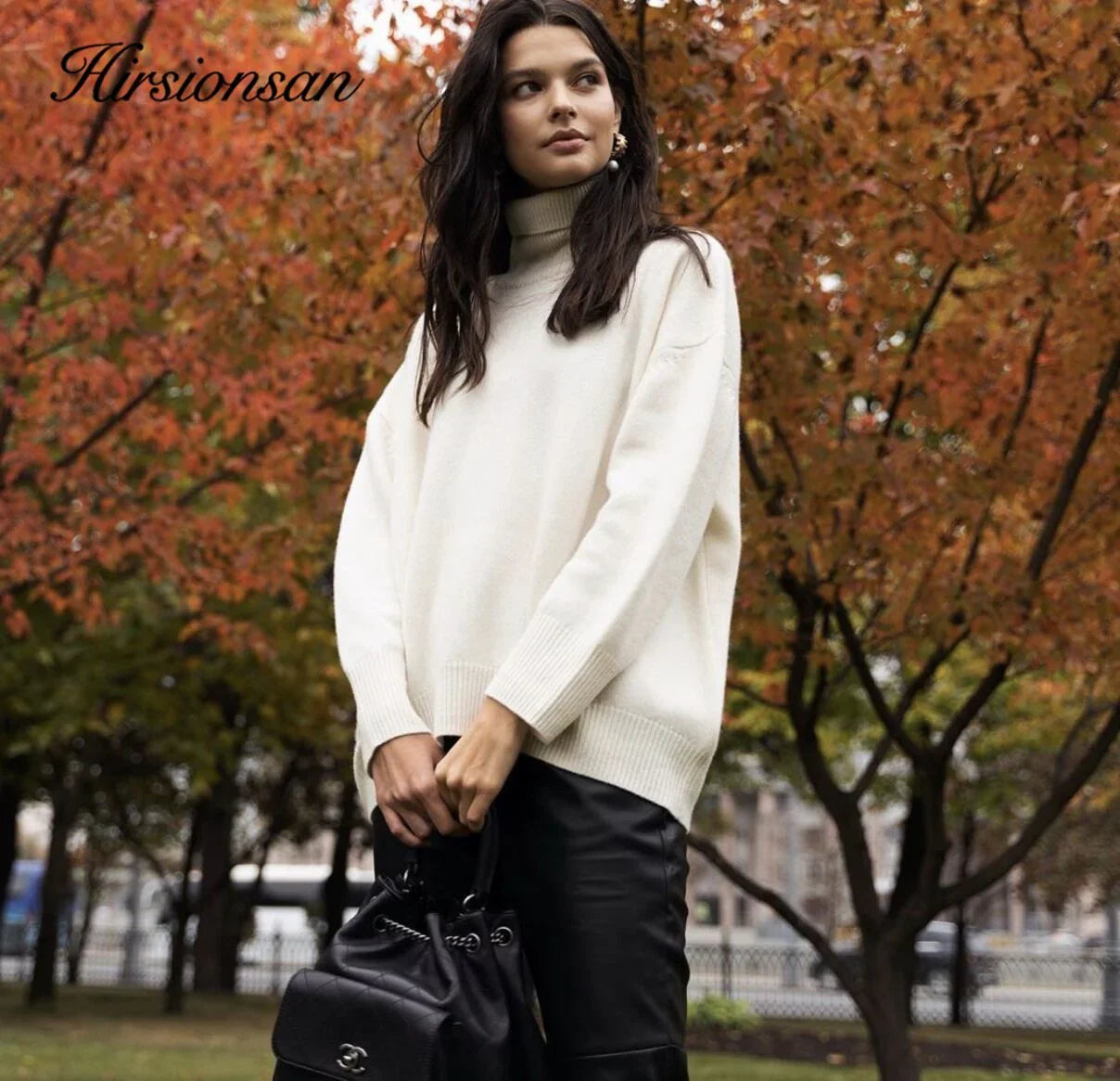 Hirsionsan turtle Neck Solid Cashmere Sweater Women Elegant Soft Warm Female Knitted Pullovers Basic Loose female Jumper LUXLIFE BRANDS