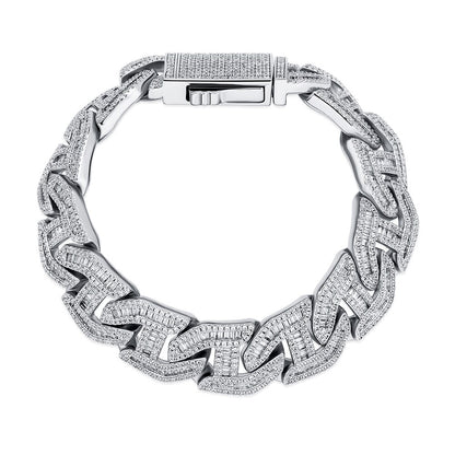 TOPGRILLZ Mens Bracelet 16mm Prong Baguette Curb Chain High Quality Iced Cubic Zirconia Hip Hop Rapper Luxury Jewelry Gift Party