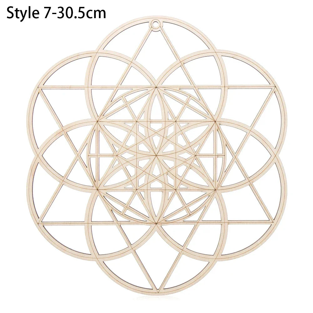 Chakra Flower of Life Natural Wood Coasters For Crystal Set