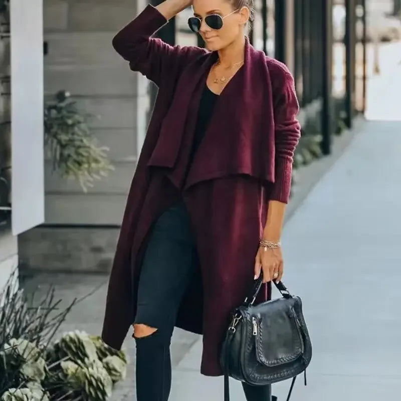 TEELYNN 2022 Boho Long Knit Wear Sweaters Cardigan Women Knitwear Turn-Down Collar Winter Coats Female Holiday Oversized Coat