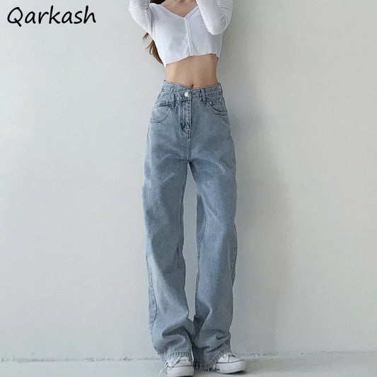 Women Denim Jeans Loose Wide Leg Full Length High Waist Special  Design Straight All-match Spring Summer Fashion Trousers LUXLIFE BRANDS