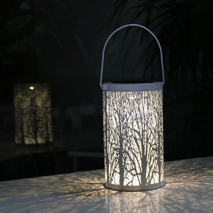 LED Solar Lantern Light Hollow Wrought Iron Projection Light Hanging Lamps Outdoor Waterproof Yard Garden Art Decoration