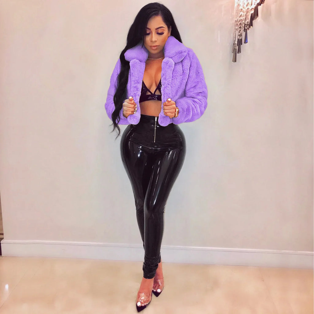 JRRY Casual Women Faux Fur Coats Long Sleeve Furry Cropped Jacket Open Stitch Fluffy Overcoat Plus Size XXL Outdoor Wear LUXLIFE BRANDS