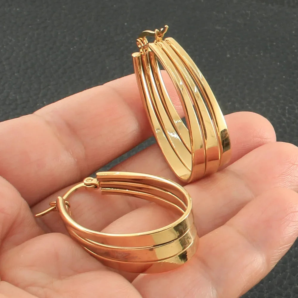 Newest Gold Color Fashion Stainless Steel Jewelry Simple Hoop Earrings Personality Bijoux En Acier Inoxydable Femme EFGZCBEP LUXLIFE BRANDS