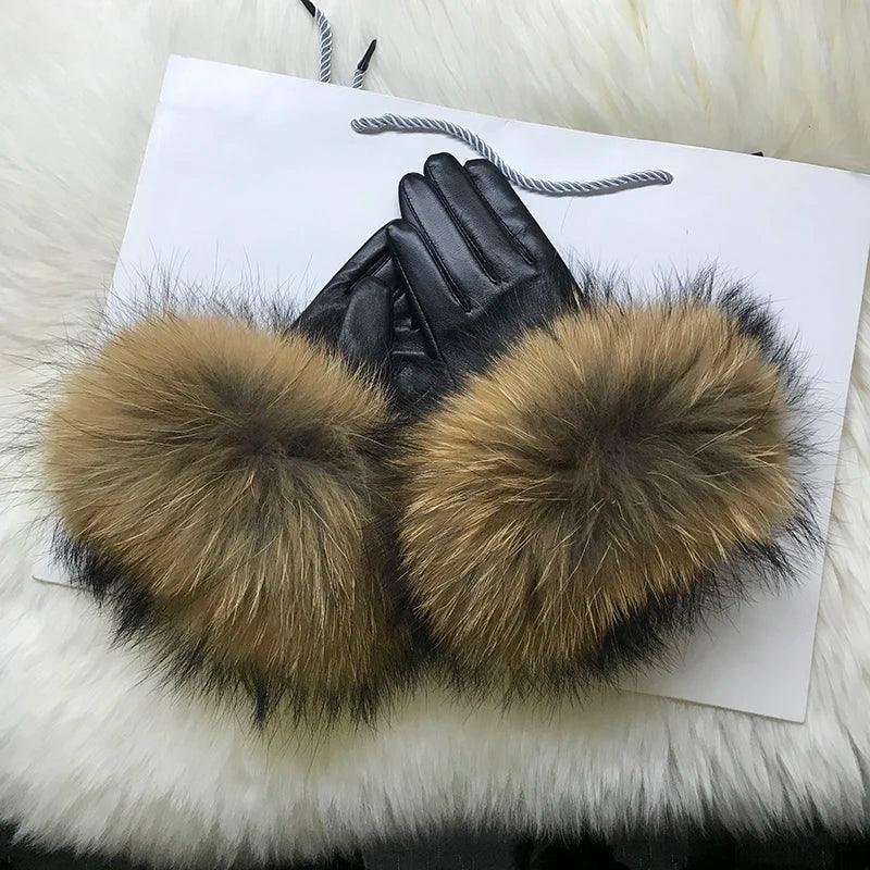 Genuine Leather Fur Gloves LUXLIFE BRANDS