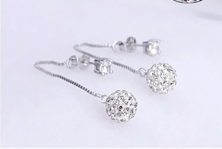 Wholesale Fine Jewelry New Design Rhinestone Crystal 925 Sterling Silver Long Drop Earrings for Women Girls Gift LUXLIFE BRANDS