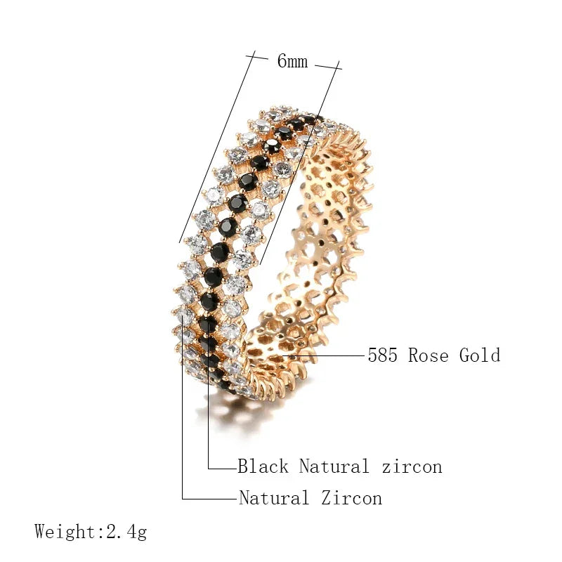 Kinel Hot Fashion 585 Rose Gold Rings For Women Vintage Accessories Full Black White Natural Zircon Shiny Ring Fine Jewelry