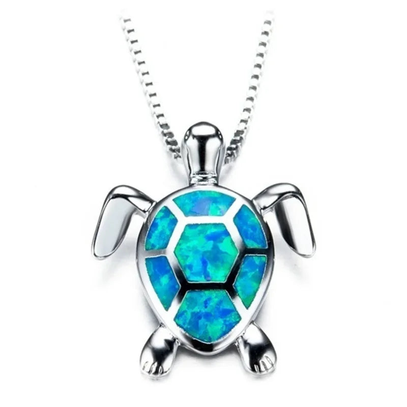 Boho Fashion Sea Animal Dolphin Pendant Necklace for Women Girl Inlay Imitation Blue Opal Necklace Wedding Party Jewelry