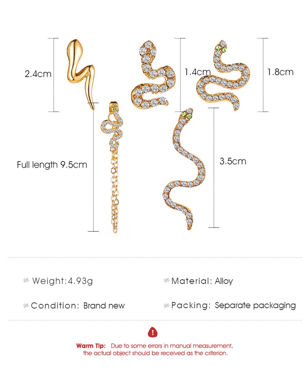 Modyle  five-piece Stud earrings Snake Shape AAA Zircon Gold Color Fashion Jewelry