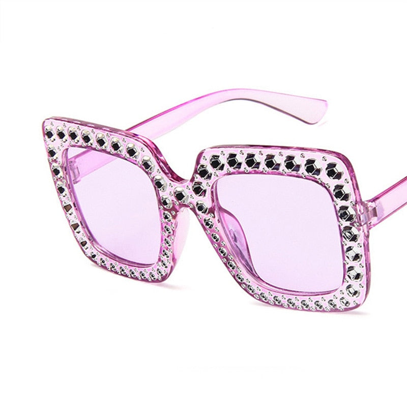 Big Square Rhinestone Vintage Sunglasses Luxury Brand Designer Sun Glasses For Women Fashion Crystal Oversize Sunglasses Eyewear