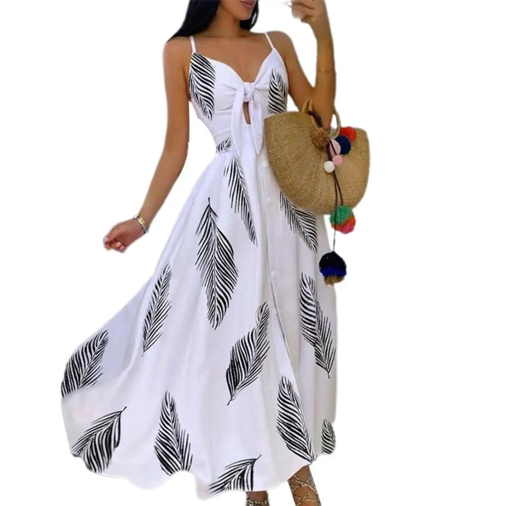 Women's Sling Long Dresses Summer Floral V-Neck Sleeveless Party Dress Beach Print Maxi Dress Casual Sundress 2021 New Fashion