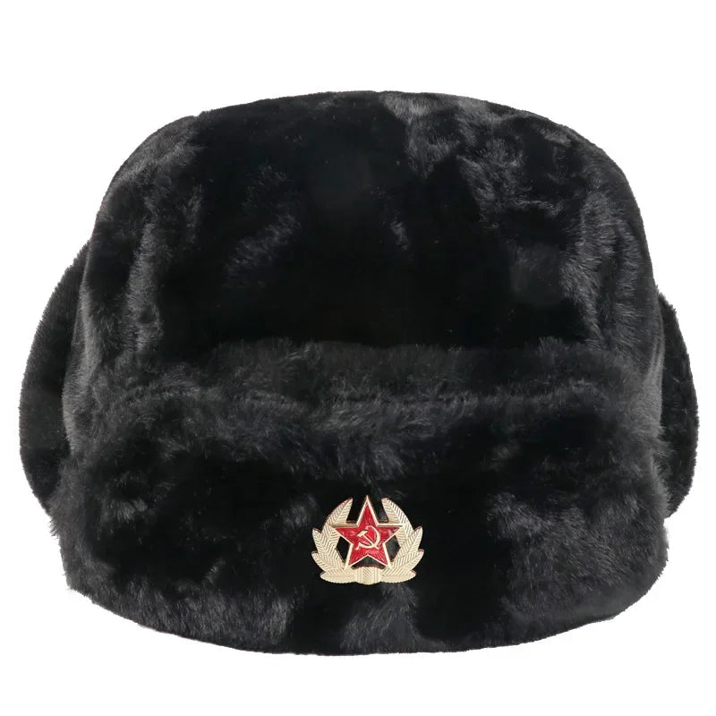 CAMOLAND Women Winter Hats Warm Faux Fur Bomber Hat For Men Soviet Army Military Badge Caps Male Thermal Earflap Cap Russia Hat LUXLIFE BRANDS
