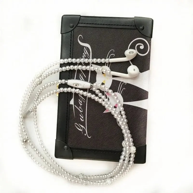 VAORLO 3.5mm Pearl Necklace Earphone Pink Rhinestone Jewelry In-Ear Headphone With Mic For Samsung Xiaomi Girl Birthday Gift