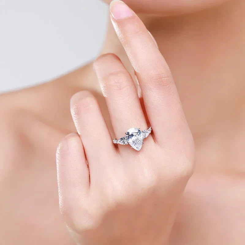 5ct Pear Shaped Zirconia CZ Engagement Ring 925 SS