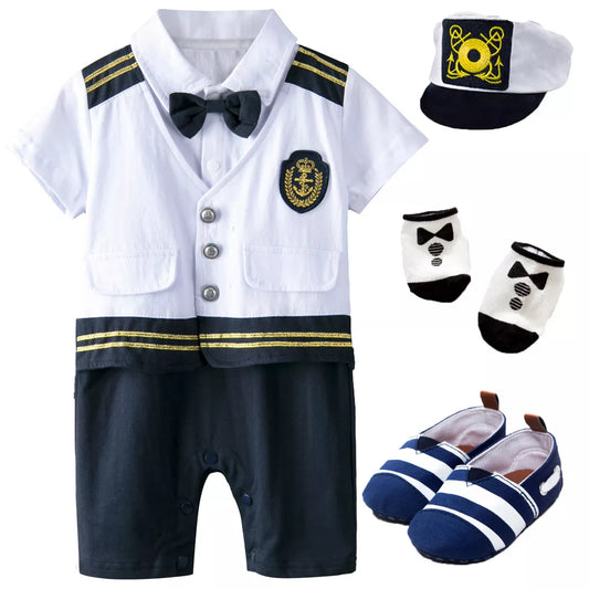 Baby Boys Captain Costume Newborn Infant Halloween Carnival Romper Cosplay Jumpsuit Outfit Toddler Skipper Sailor Playsuit LUXLIFE BRANDS