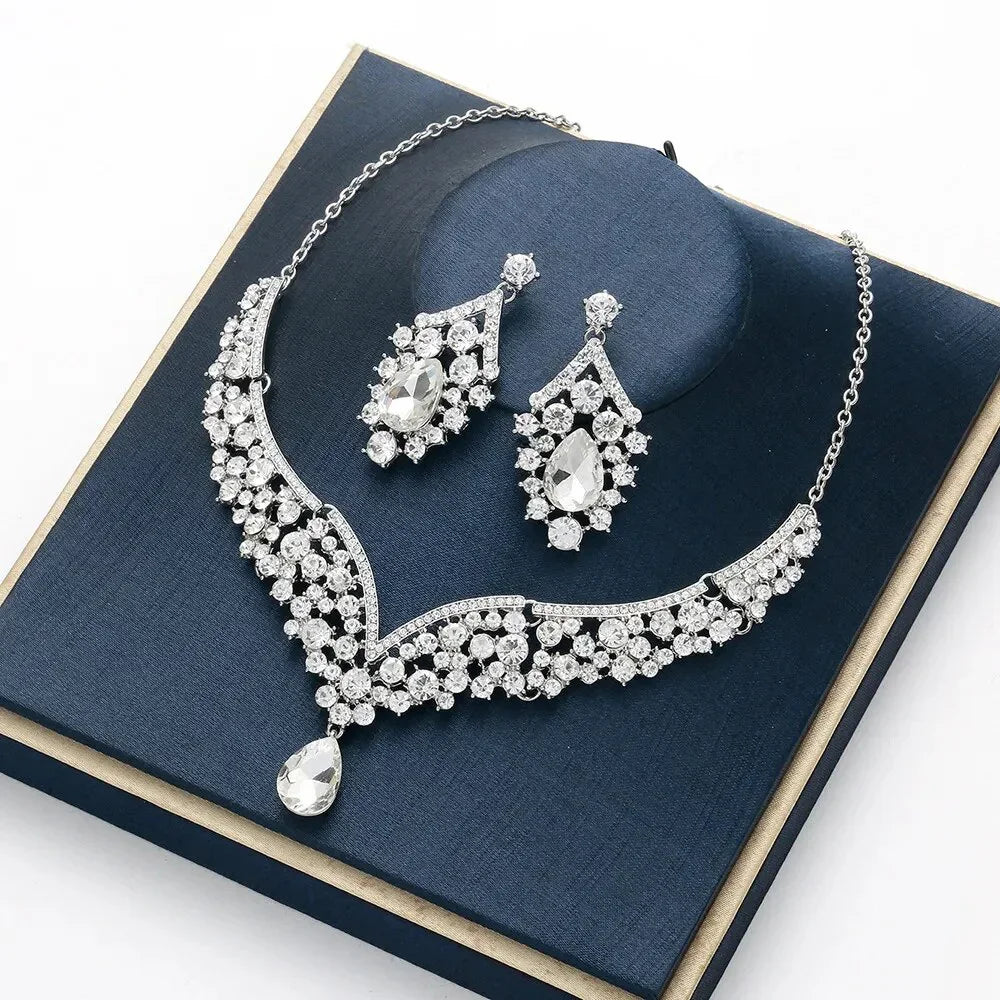 Fashion Crystal Wedding Bridal Jewelry Sets Tiara Crown Earring Necklace Bride Women Pageant Prom Jewelry Set Hair Ornaments LUXLIFE BRANDS