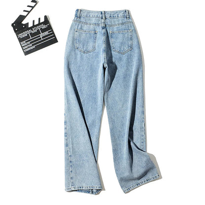 Woman Oblique Belt Jeans High Waist Clothes Wide Leg Denim Clothing Blue Gray Streetwear Vintage Fashion Harajuku Straight Pants LUXLIFE BRANDS