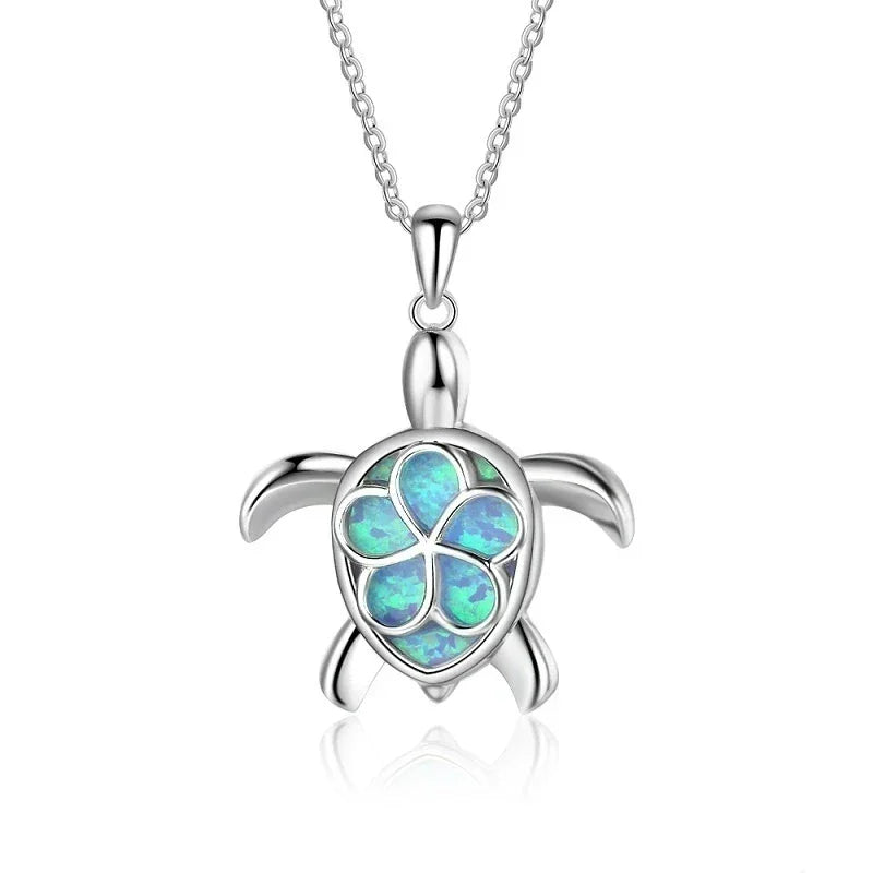 Boho Fashion Sea Animal Dolphin Pendant Necklace for Women Girl Inlay Imitation Blue Opal Necklace Wedding Party Jewelry