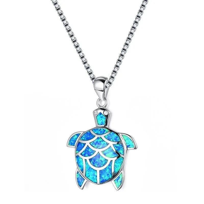 Boho Fashion Sea Animal Dolphin Pendant Necklace for Women Girl Inlay Imitation Blue Opal Necklace Wedding Party Jewelry Luxlife Brands