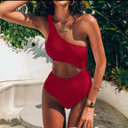Sexy Rib One Shoulder Swimwear Women One Piece Swimsuit New 2023 High Waist Bathing Suit Cut-out Swimming for Beachwear Monokini