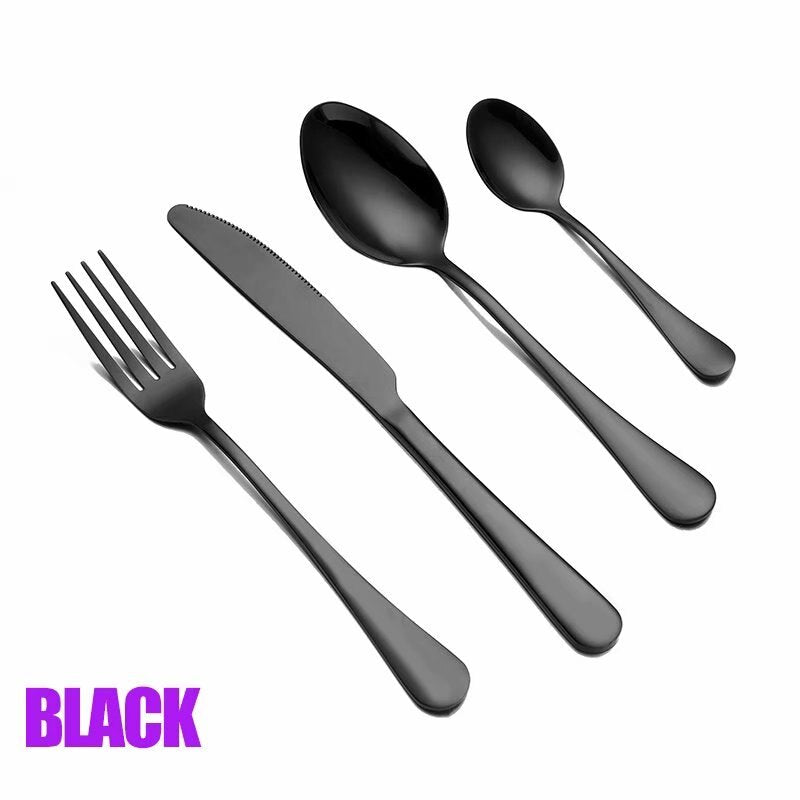 Tableware Gold Cutlery Set Dinnerware Set 304 Stainless Steel Black Gold Cutlery Set Knife Fork Set Tableware Silverware LUXLIFE BRANDS