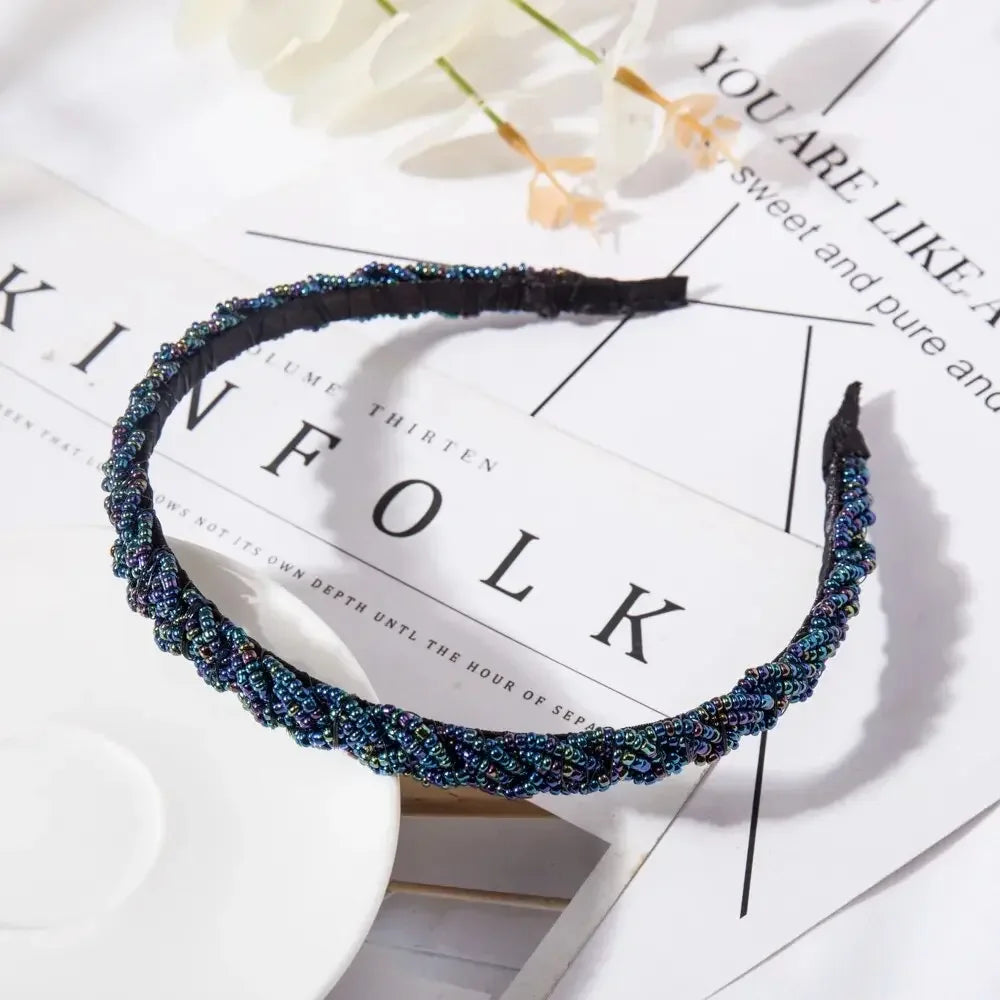 Retro Handmade Bead Hairband Elastic Women Headband Hair Accessories Metal Crystal Braid Head Bands Girls Hair Hoops Headwear - LUXLIFE BRANDS