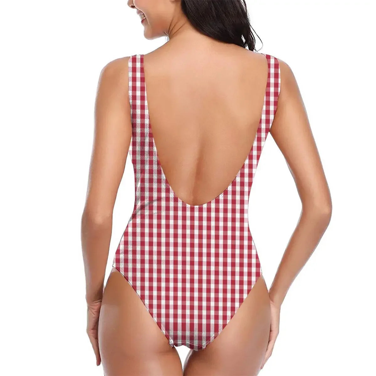 Red & White Gingham Check Monokini LUXLIFE BRANDS