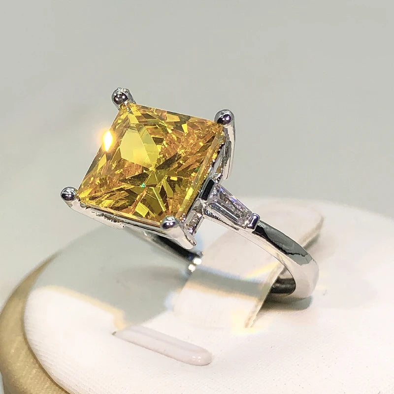 925 Silver Cute Female Yellow Stone Ring Silver Color Wedding Jewelry Crystal Promise Engagement Rings For Women LUXLIFE BRANDS