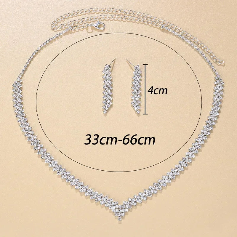 StoneFans Wedding Lozenge Step Style Rhinestone Necklace Earrings Set For Women Jewelry Choker Tassel Earring Bridal Gift Party LUXLIFE BRANDS