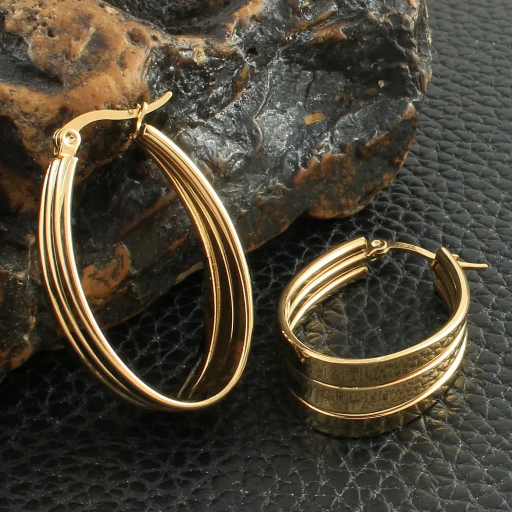 Newest Gold Color Fashion Stainless Steel Jewelry Simple Hoop Earrings Personality Bijoux En Acier Inoxydable Femme EFGZCBEP LUXLIFE BRANDS
